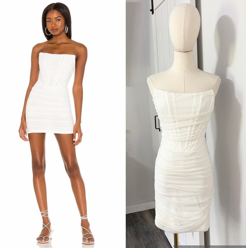 Superdown Size S Revolve Sonya White Bustier Corset Mesh Strapless Mini Dress